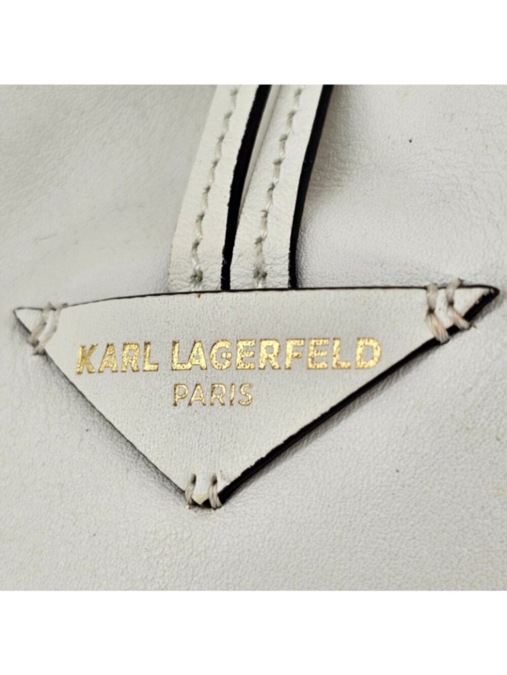 KARL LAGERFELD PARIS White Smooth Leather Hobo Shoulder Bag with Tassel Closure - Picture 5 of 15